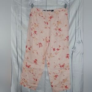 Ecologie 100% Irish Linen Cropped High-Rise Cottagecore Pink Floral Pants